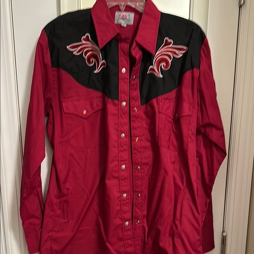 ELY Diamond Red and Black Embroidered Western Shirt